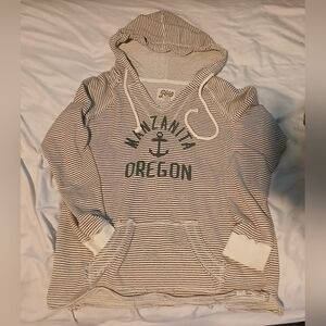 Blue 84 Women's Striped Hoodie - Deep Green And White